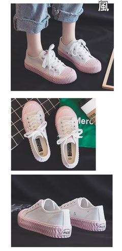Canvas Shoes Female 2022 White Trendy Shoes Korean Ulzzang Cookies Sneakers Girls Vulcanized Shoes Casual Flat Heel 35-40 Pink