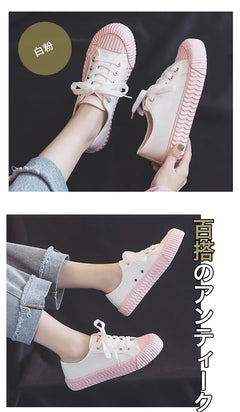 Canvas Shoes Female 2022 White Trendy Shoes Korean Ulzzang Cookies Sneakers Girls Vulcanized Shoes Casual Flat Heel 35-40 Pink