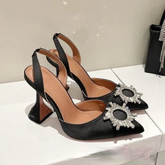 European and American 2021 Summer New Pointed High Heel Women's Shoes SUNFLOWER Drill Buckle Closed Toe Wine Cup Heel Sandals