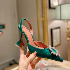 European and American 2021 Summer New Pointed High Heel Women's Shoes SUNFLOWER Drill Buckle Closed Toe Wine Cup Heel Sandals