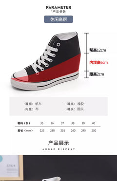 8cm High Heels Shoes Casual Canvas Shoes Platform Wedges High Top Ladies Hidden Wedge Heels Elevator Shoes