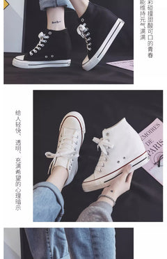 8cm High Heels Shoes Casual Canvas Shoes Platform Wedges High Top Ladies Hidden Wedge Heels Elevator Shoes