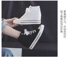 8cm High Heels Shoes Casual Canvas Shoes Platform Wedges High Top Ladies Hidden Wedge Heels Elevator Shoes