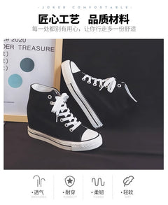 8cm High Heels Shoes Casual Canvas Shoes Platform Wedges High Top Ladies Hidden Wedge Heels Elevator Shoes