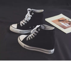 8cm High Heels Shoes Casual Canvas Shoes Platform Wedges High Top Ladies Hidden Wedge Heels Elevator Shoes