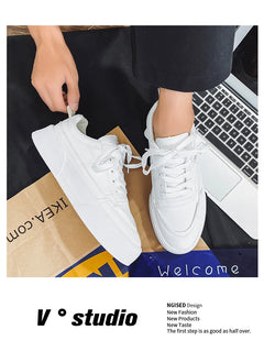 Men White Shoes Leather Casual Sneakers  Trend Platform Shoes Comfortable Vulcanized Shoes for Men White Tenis Masculinos