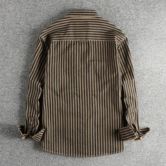 2025 Autumn And Winter New American Retro Stripe Long-Sleeve Lapel Shirt Men's Simple Fashion Washed Multi-pocket Casual Blouses