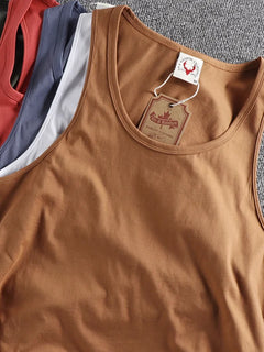 Summer New American Sleeveless O-neck Solid Color T-shirt Men's Fashion 100% Cotton Washed Casual Sports Fitness Basketball Vest