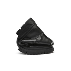 Men's Black Leather Boots Side Zipper Lace-Up Ankle Boots Non-Slip Platform Combat Boots for Casual Work Outdoor Big Size 49 50