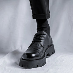 Men Korea Leather Platform Oxfords Slip On Thick Tottom For Male Derby Shoes Casual Loafers Mens Square Toe Formal Dress Shoes