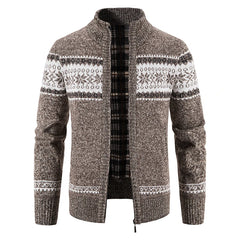 Winter Men's Fleece Cardigan Christmas Knit Sweater Coat Business Casual Jacket High Quality Male Wool Cashmere Clothing