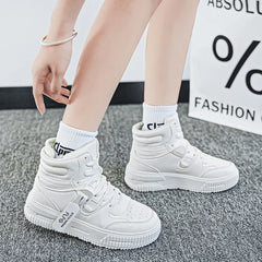Men Platform Sneakers Lace Up Simple Design Skateboard Flats Outdoor Running Sports Shoes Casual High Top Sneakers For Couple 46