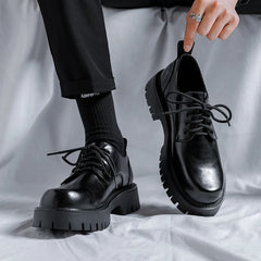 Men Korea Leather Platform Oxfords Slip On Thick Tottom For Male Derby Shoes Casual Loafers Mens Square Toe Formal Dress Shoes