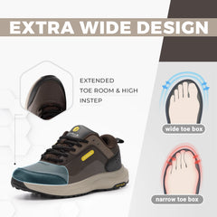 Fittington Hiking Shoes Extra Wide For Man Outdoor Walking Shoes Low-top Waterproof Work Shoes Toe with Arch Support for Heel