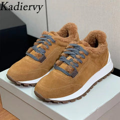 Casual New Sneakers Woman Round Toe Lace Up Outdoors Shoes Cow Suede Patchwork String Bead Comfort Flat Women's Sports Shoes