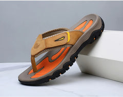 Cow Leather Outdoor Men Slippers Non-slip Wear-resistant Men's Flip Flops Summer Casual Shoes For Men Beach Sandals Plus Size