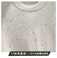 Summer Rhinestone Rivet T-shirt for Men Clothing Round Neck Casual T-shirt Fashion High Street 2024 Men's Summer Short Sleeves