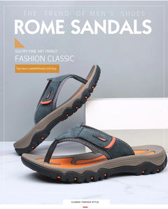 Cow Leather Outdoor Men Slippers Non-slip Wear-resistant Men's Flip Flops Summer Casual Shoes For Men Beach Sandals Plus Size