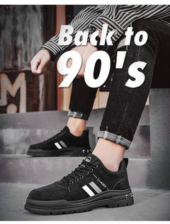 Oulylan Men's Luxury Running Shoes Breathable Skateboarding Shoes Black Thick Soled Comfortable Casual Sports Shoes Denim Boots