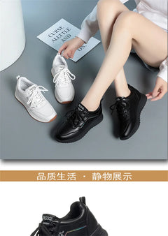 Women Versatile Non-slip Spring Autumn Soft Sole Soft Leather Shoes Fashion Breathable Lace-Up Solid Casual Flat Sneakers
