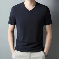 2024 Men's Waffle V Neck Short Sleeve T-Shirt Summer Comfortable Breathable Fashion Top in Solid Colors
