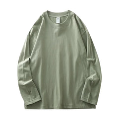 DUKEEN Men's 260G Long Sleeve T Shirts 2025 Spring Pure Cotton Solid Color Basic Crew-Neck Undershirt Men's Loose Tops 11 Color