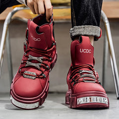 Fashion Rivet Black High top Sneakers Men Leather Design Luxury Shoes Street Gothic Punk Boots Men Motorcycle Boots Big Size 46