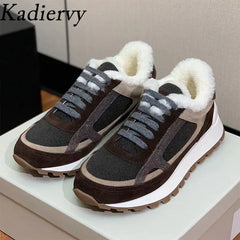 Casual New Sneakers Woman Round Toe Lace Up Outdoors Shoes Cow Suede Patchwork String Bead Comfort Flat Women's Sports Shoes