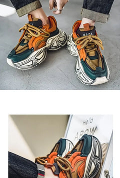 Chunky Sneaker Men Designer Sport Shoes Fashion Casual Microfiber Leather Fabric Breathable Height Increased Flat Platform Shoes