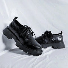 Men Korea Leather Platform Oxfords Slip On Thick Tottom For Male Derby Shoes Casual Loafers Mens Square Toe Formal Dress Shoes