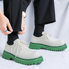 Brand Men's Lace Up Oxford Shoes Thick Sole Business Wedding Shoes Round Toe Green Sole Platform British Outdoor Casual Shoes