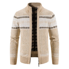 Winter Men's Fleece Cardigan Christmas Knit Sweater Coat Business Casual Jacket High Quality Male Wool Cashmere Clothing