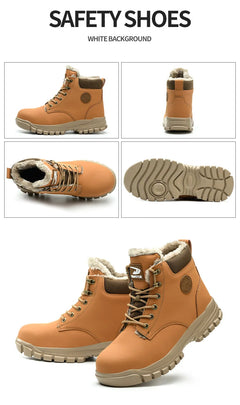 New 2024 Fashion Winter Velvet Work Safety Boots For Men Nail Proof Indestructible Waterproof Steel Toe Cap Male Sneakers