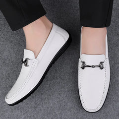 Elegantes Men Genuine Leather Loafers Non Slip Walking Shoes Breathable Outdoor Slip on Flats Casual Shoes Man Driving Moccasins