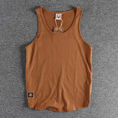 Summer New American Sleeveless O-neck Solid Color T-shirt Men's Fashion 100% Cotton Washed Casual Sports Fitness Basketball Vest