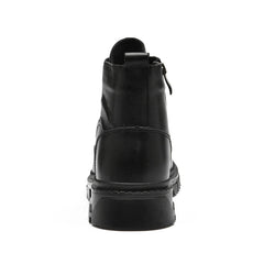 Men's Black Leather Boots Side Zipper Lace-Up Ankle Boots Non-Slip Platform Combat Boots for Casual Work Outdoor Big Size 49 50