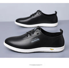 2025 Shoes for Men Leather Casual Shoes Summer New Microporous Slip-on Loafers Fashion Round Toe Sandals Driving Shoes