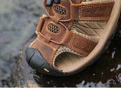 Men Summer Beach Sandals Outdoor Non-slip Wading Shoes Fisherman Leather Breathable Hiking Non-slip Sandals Sandalia Masculina