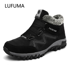 LUFUMA Leather Men Boots Winter with Fur 2022 Warm Snow Boots Men Winter Work Casual Shoes Sneakers High Top Rubber Ankle Boots