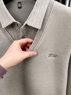 Mens Sweater Polo Collar Label Patchwork Stripes Plush Wool Liner Knitted Thickened Sweater Brand Luxury Print Thermo Menswear