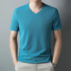 2024 Men's Waffle V Neck Short Sleeve T-Shirt Summer Comfortable Breathable Fashion Top in Solid Colors
