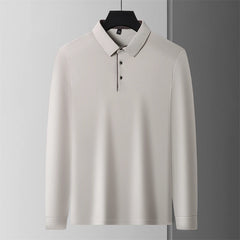New Men's Business Casual  Long Sleeve Solid Color Polo Shirt Fashionable Warm Comfortable Four Seasons Versatile Top