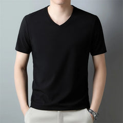 2024 Men's Waffle V Neck Short Sleeve T-Shirt Summer Comfortable Breathable Fashion Top in Solid Colors