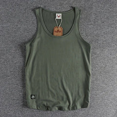 Summer New American Sleeveless O-neck Solid Color T-shirt Men's Fashion 100% Cotton Washed Casual Sports Fitness Basketball Vest