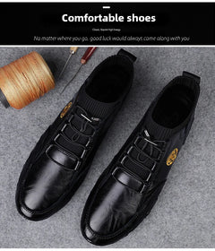 CLOHOO Men's Wear-resistant Boots Casual Classic Genuine Leather Handmade Shoes Ankle Round Toe Lace Up Walking Business Boot