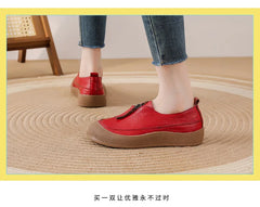 Top quality front zip red loafers woman slip-on geunine leather shoes designer womens oxford sneakers plus size female shoe