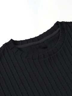 Men's new fashion summer sports solid color crew-neck vertical stripe T-shirt shorts short-sleeved suit Loose two-piece set