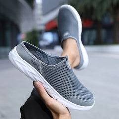 New Mens Half Slippers Summer Breathable Mesh Shoes Men Outdoor Casual Slip on Sandals Comfortable Lightweight Mesh Slippers Man