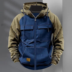 2024 Retro Cargo Hoodies Men's Half Zipper Solid Warm Fleece Sweatshirts Multi Pockets Male Hooded Jackets Thick Outdoor Hooded