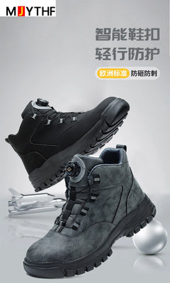 Rotating Buttons Work Boots Men Steel Toe Shoes Safety Boots Puncture-Proof Protective Shoes Waterproof Indestructible Shoes New